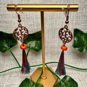 New Boho Tree of Life & Multicolor Tassel Drop Earrings